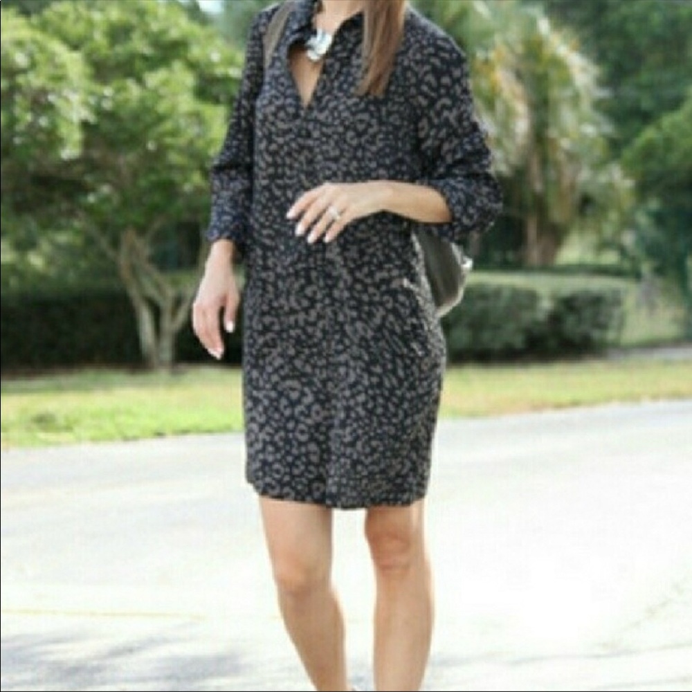 LOFT Leopard animal print collared shirt dress GUC